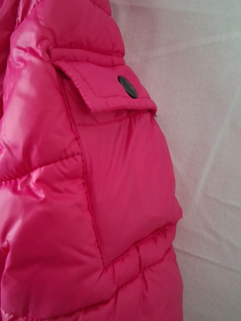 S13 New York Kids Girls Hot‎ Pink Glossy Puffer Jacket Detachable Hood Size 4